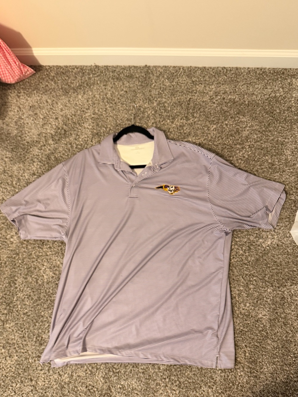 Men's vansport ECU Light Purple Striped Polo Shirt with Embroidered Logo XL
